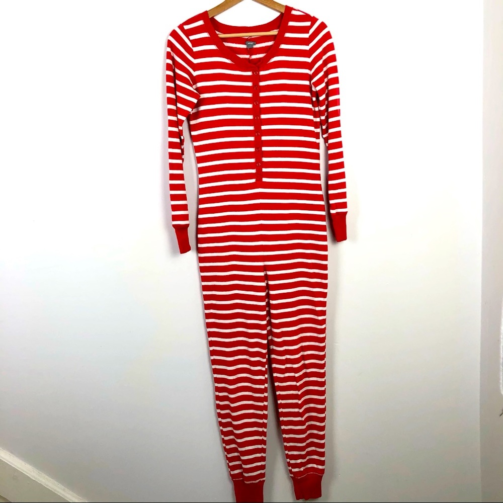 Aerie Onesie Red White Striped Pajamas Small - Picture 2 of 5